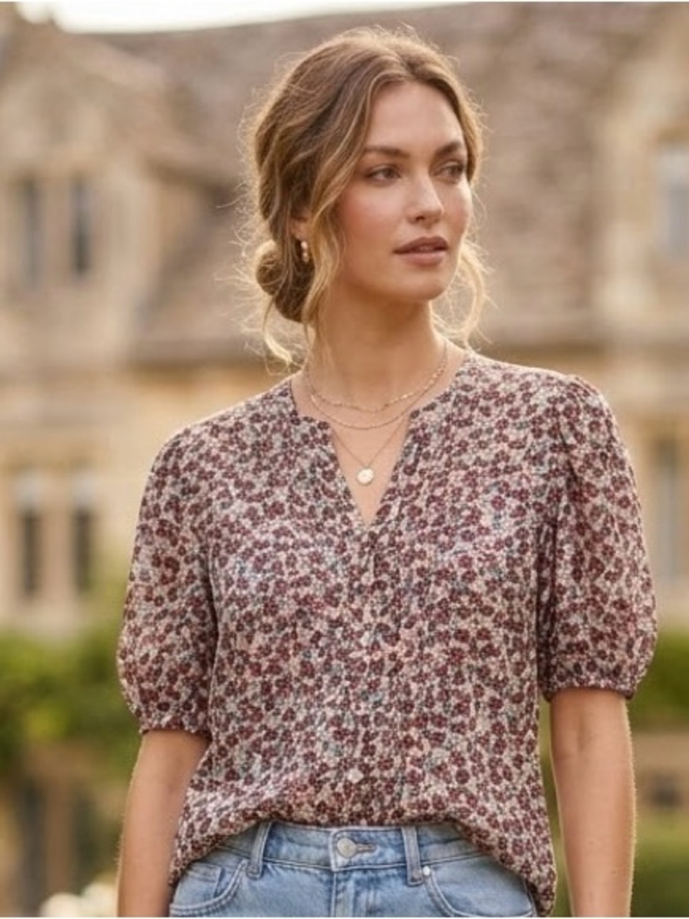 beachlunchlounge Mauve Floral Button-Front Blouse
